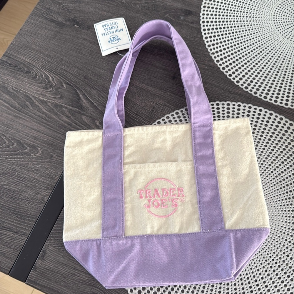 Trader Joe’s Purple/Cream Mini Canvas Tote Bag-NWT